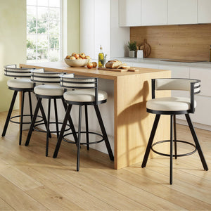 Artiss Bar Stools Set of 4 Swivel Kitchen Chair Metal Counter Beige Leather