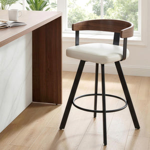 Bar Stool | Swivel | Bentwood Seat | Metal Legs | White PU