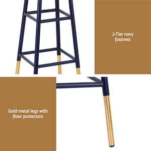 Bar Stools Set 2pc | Metal Counter Stools | Gold & Navy