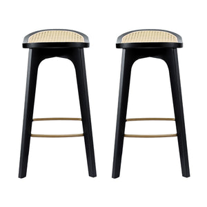 Bar Stools Set 2pc | Bamboo Rattan Saddle Seat | Black