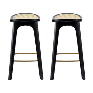 Bar Stools Set 2pc | Bamboo Rattan Saddle Seat | Black