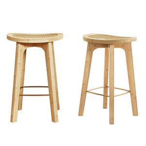 2x Bar Stools | Bamboo Rattan Stool | Counter Chair | Kitchen Barstools