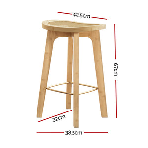 2x Bar Stools | Bamboo Rattan Stool | Counter Chair | Kitchen Barstools