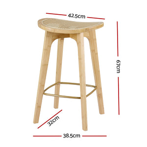 4x Bar Stools | Bamboo Rattan Stool | Counter Chair | Kitchen Barstools