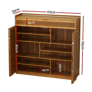 Shoe Rack Cabinet | Up To 30 Pairs | Bamboo Finish