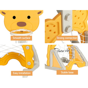 Keezi Kids Basketball Hoop Stand | Adjustable | 5-in-1 Sports Center | Toys Set | Yellow