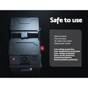 Giantz Battery Box 500W Inverter | Deep Cycle Battery | Portable | Caravan | Camping | USB