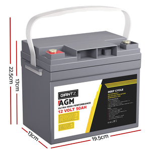 Giantz AGM Deep Cycle Battery 12V 50Ah Box Portable Solar Caravan Camping