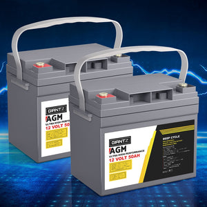 AGM Deep Cycle Battery | 12V 50Ah x2 Box | Portable Solar Caravan Camping Power