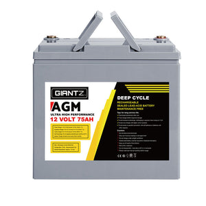 AGM Deep Cycle Battery | 12V 75Ah (x2) with Portable Solar Box | Caravan & Camping