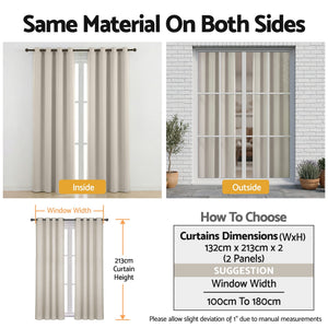 Artiss Blockout Curtains 2X 132x213cm Thermal Insulated Eyelet Drapes Beige