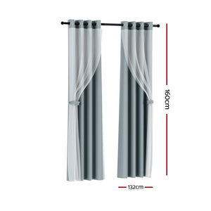 2X 132x160cm | Blockout Sheer Curtains | Light Grey