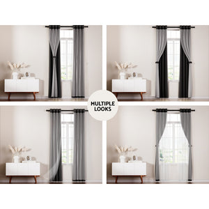 2X 132x213cm | Blockout Sheer Curtains | Black