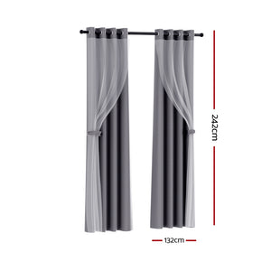 2X 132x242cm | Blockout Sheer Curtains | Charcoal