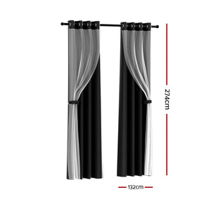 2X 132x274cm | Blockout Sheer Curtains | Black