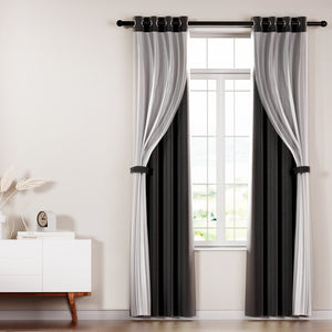 2X 132x274cm | Blockout Sheer Curtains | Black