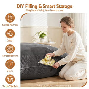 Bean Bag Chair Cover | 3-In-1 Convertible Cover | No Filler | Grey