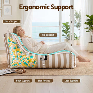 Outdoor Bean Bag Chair with Filler | Splash-Proof Patio Lounge | Taupe