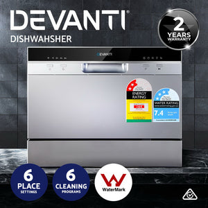Devanti Benchtop Dishwasher | 6 Place Settings | Silver