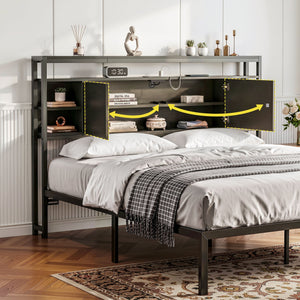 Queen Bed Head | Storage Headboard with Charging Station | Black