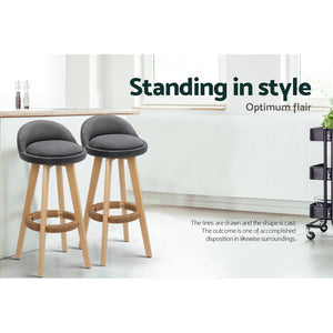 Bar Stools | 4PCS | Padded Linen | Wooden Grey