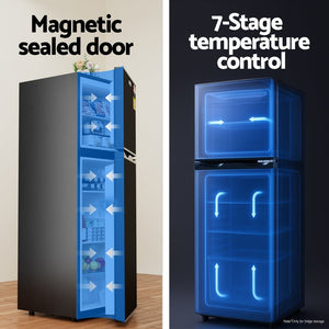 122L Two Door Bar Fridge | Freezer Compartment | Mini Fridge | Black