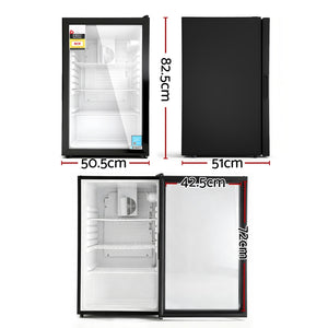 105L Bar Fridge | Glass Door | Mini Countertop Cooler | Black