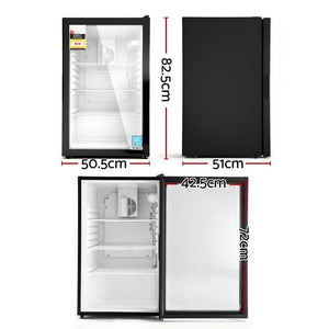 105L Bar Fridge | Glass Door | Mini Countertop Cooler | Black