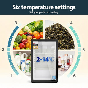 105L Bar Fridge | Glass Door | Mini Countertop Cooler | Black