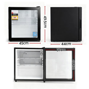 40L Bar Fridge | Glass Door | Mini Countertop Cooler | Black