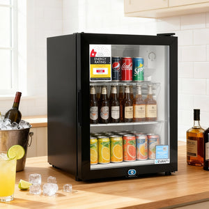 56L Bar Fridge | Glass Door | Mini Countertop Cooler | Black