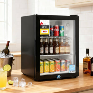56L Bar Fridge | Glass Door | Mini Countertop Cooler | Black