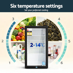 78L Bar Fridge | Glass Door | Mini Countertop Cooler | Black