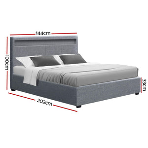 Bed Frame | Double Size | LED Gas Lift | Grey | COLE