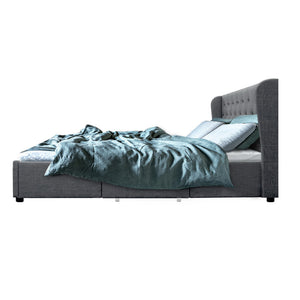 Bed Frame | Queen Size | With 4 Drawers | Grey | MILA