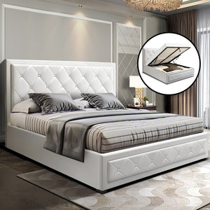 Bed Frame | Queen Size | Gas Lift | White | TIYO