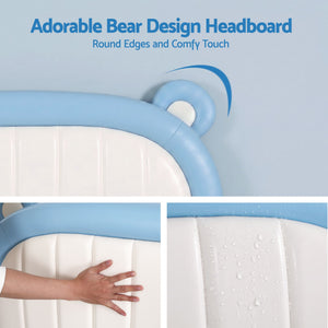 Kids King Single Bed Frame | Bear Headboard | Blue & White