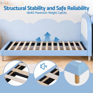 Kids King Single Bed Frame | Bear Headboard | Blue & White