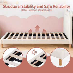 Kids King Single Bed Frame | Bear Ears Headboard | Upholstered Platform Bed