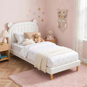 Kids King Single Bed Frame | Bear Ears Headboard | Upholstered Platform Bed