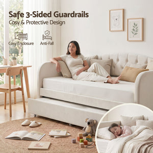 Single Daybed | Velvet Trundle Guest Bed with Tufted Design