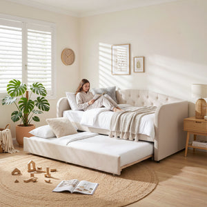 Single Daybed | Velvet Trundle Guest Bed with Tufted Design
