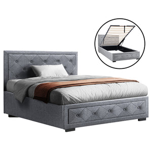 Bed Frame | King Single Size | Gas Lift Storage | Mattress Base | Wooden | Grey
