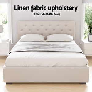 Bed Frame | Double Size | Gas Lift | Beige | VILA