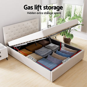 Bed Frame | Queen Size | Gas Lift | Beige | VILA