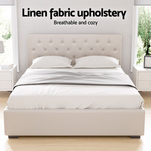 Bed Frame | Queen Size | Gas Lift | Beige | VILA