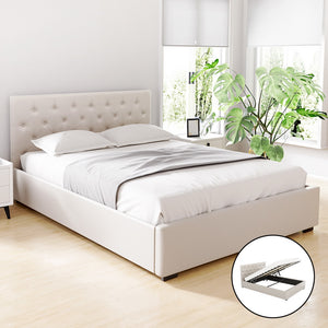 Bed Frame | Queen Size | Gas Lift | Beige | VILA