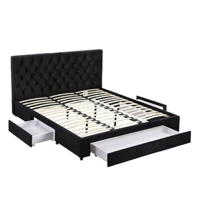 King Bed Frame | Upholstered Storage | 3 Drawers | USB + Type-C Charging