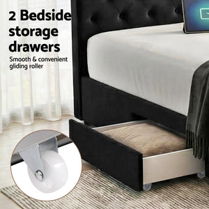 Queen Bed Frame | Upholstered Storage | 3 Drawers | USB + Type-C Charging