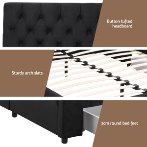 Queen Bed Frame | Upholstered Storage | 3 Drawers | USB + Type-C Charging